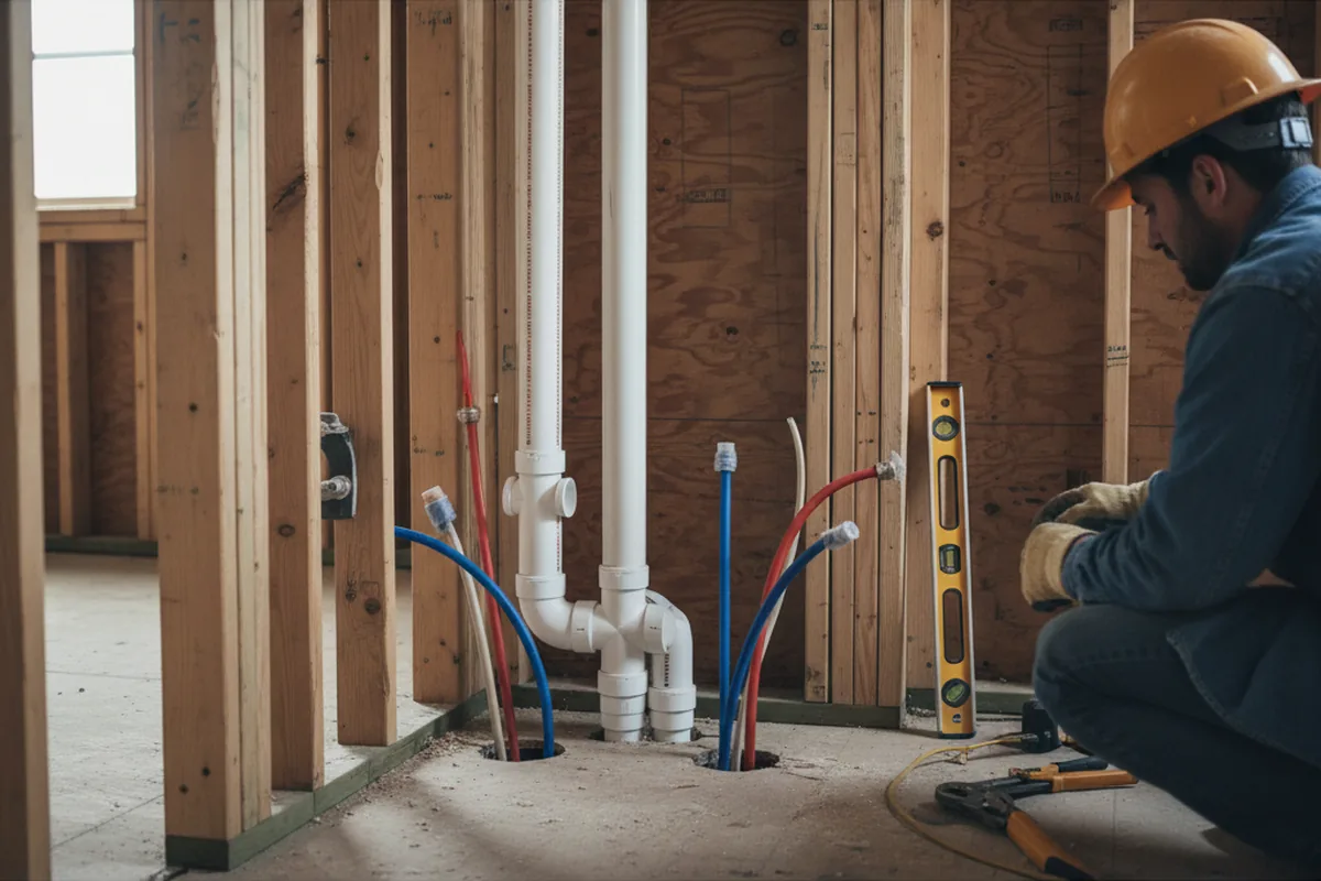 Drain and supply rough-in during Leak Detection in Cortland